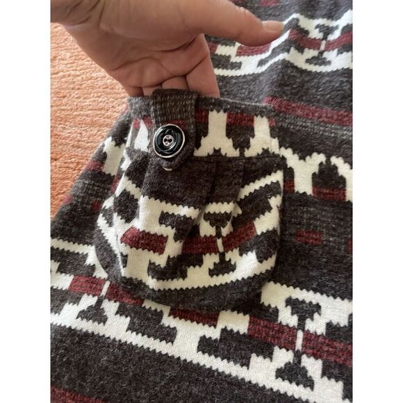 Women’s Boho Knit Mini Sleeveless Tunic Geometric Print Button Up Two Pockets - Picture 3 of 7